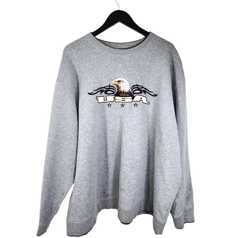 VTG Croft & Barrow Gray USA Bald Eagle Big Patch Pullover Sweater